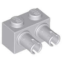 LEGO LIGHT GRAY BRICK MODIFIED 1X2 WITH 2 PINS