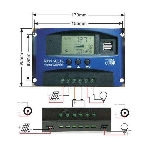 Mppt Solar Panel Regulator Battery Solar Charger Controller 12/24V with Lcd Usb 50A