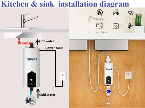 Sharb 5500W Mini Tankless Electric Water Heater - Instant water Heater for Kitchen / Bathroom Shower