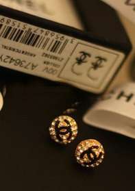 Vintage Chanel earrings gold CC logo black small round COCO