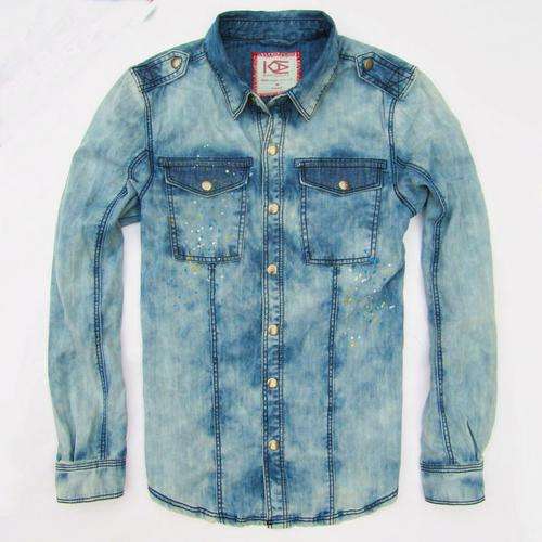 2012 KARMA washed ink-jet for the old men's fashion denim long sleeve shirt.