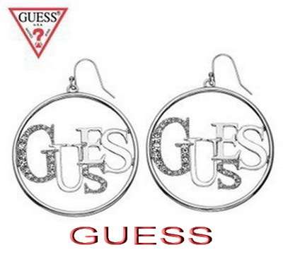 brand new GUESS round silver pick with rhinestones earrings