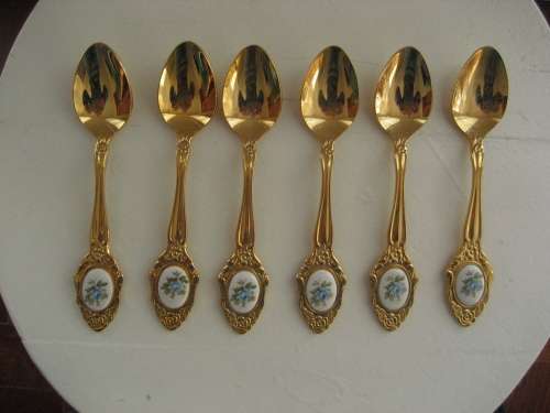SET OF 6 VINTAGE 24 CARAT GOLD PLATED BARONESS EETRITE TEASPOONS IN ORIGINAL BOX