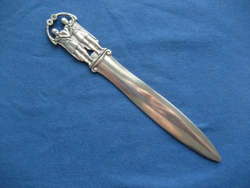 Rare Vintage Silver Plated  Paper Knife Copenhagen Denmark Figural Handle