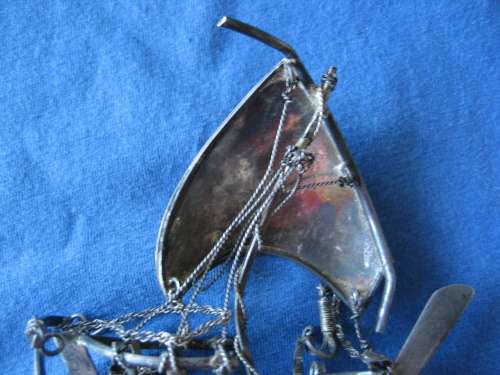 Sterling Silver Model of an Arabian Dhow stamped 925 on Blue Felt Plinth