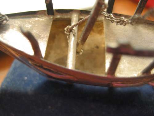 Sterling Silver Model of an Arabian Dhow stamped 925 on Blue Felt Plinth