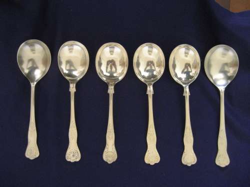 Six Kings Pattern Silver Plated Soup Spoons