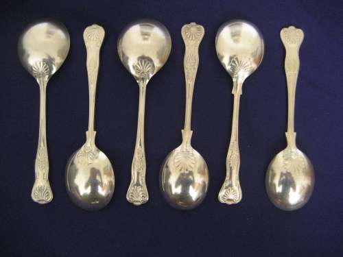 Six Kings Pattern Silver Plated Soup Spoons