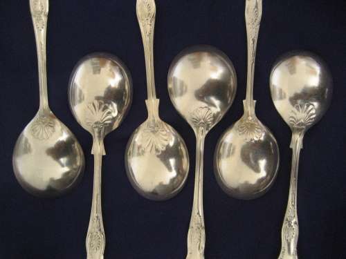 Six Kings Pattern Silver Plated Soup Spoons