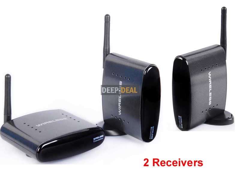 2.4GHz PAT-240 Wireless Audio Video AV Transmitter Receiver 2 Receivers