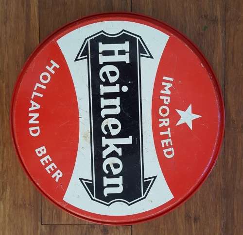 Decanter, vintage Heineken tray and optics