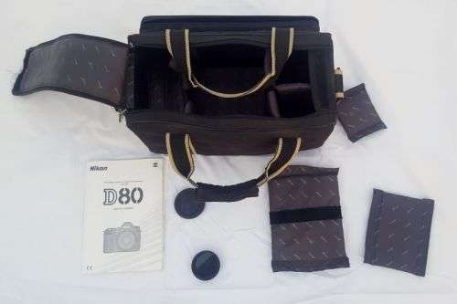 Bag for DSLR camera & lenses plus Nikon D80 manual