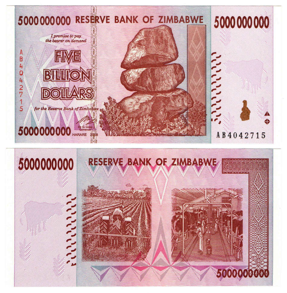 Zimbabwe - 5 Billion (5,000,000,000) Dollars 2008 UNC