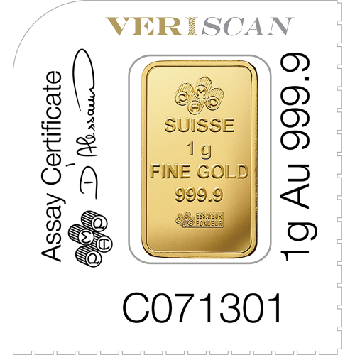1 gram Gold Bar - PAMP Suisse - Multigram (In Assay) (Veriscan)