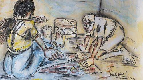Original Selesho- BONES READER  painting for sale -X LARGE- 860MMX 610MM-VALUED AT R5000