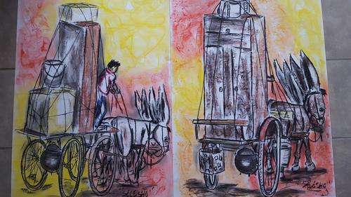 late CHRISTMAS sale  -Original Selesho-TWO BIG Paintings  -X LARGE- 860MMX 610MM-VALUED AT R10000