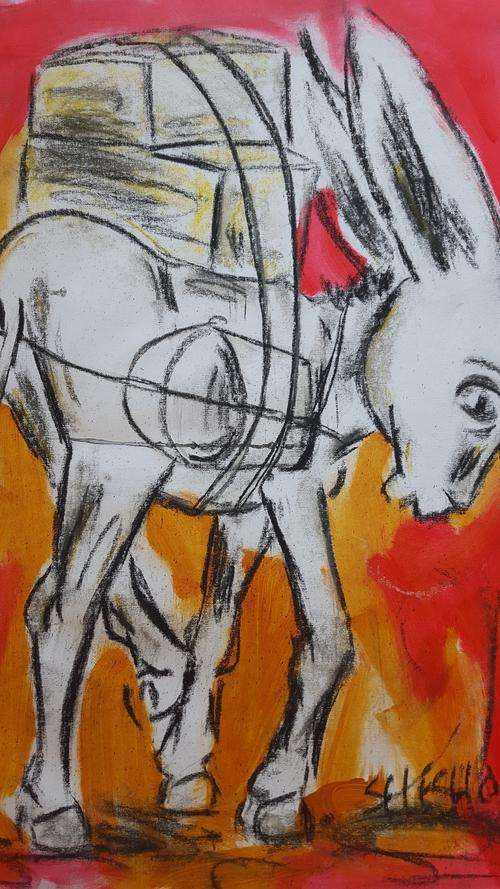 Original Selesho- BIG  multimedia Painting  -X LARGE- 600MMX 420MM-VALUED AT R7000