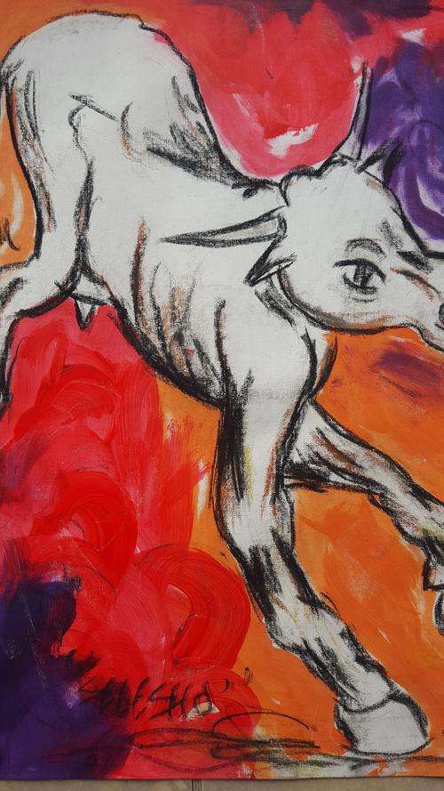 Original Selesho- BIG  multimedia Painting -X LARGE- 600MMX 420MM-VALUED AT R7000