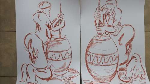 Original Selesho-  2 x BIG  Paintings -X LARGE- 600MMX 420MM-VALUED AT R3000