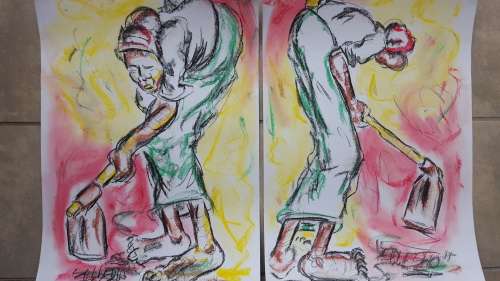 Original Selesho- 2 X BIG  Paintings -X LARGE- 600MMX 420MM-VALUED AT R7000