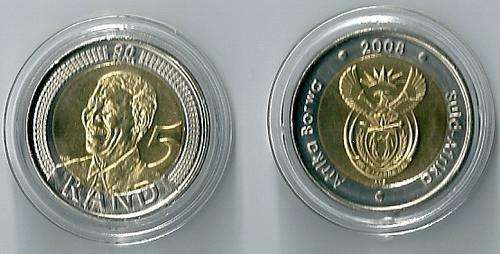 75 MANDELA R5 BIRTHDAY UNCIRCULATED BIRTHDAY  2008 COINS