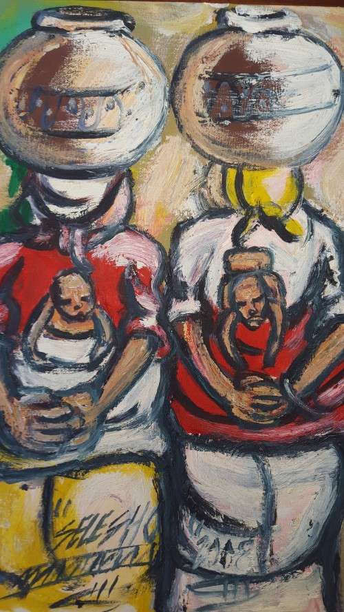 SELESHO  -OIL PAINTING - 300MM X 410MM-VALUED AT R6000