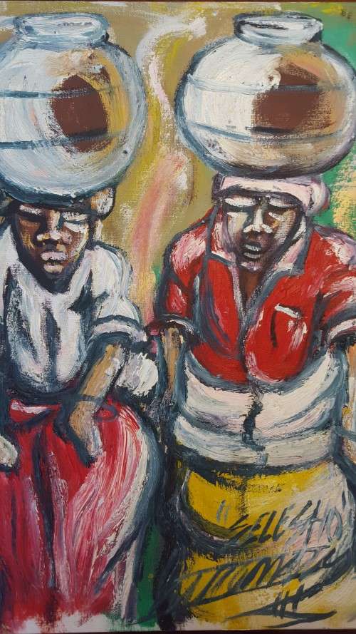 SELESHO  -OIL PAINTING - 300MM X 410MM-VALUED AT R6000