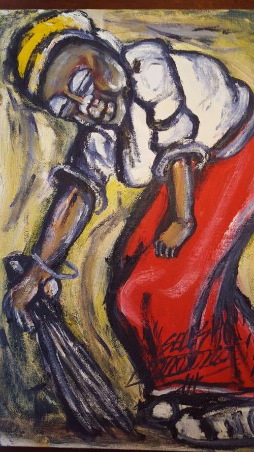 SELESHO  -OIL PAINTING - 300MM X 410MM-VALUED AT R6000