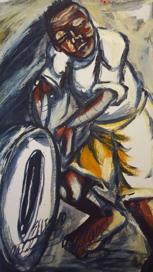 SELESHO  -OIL PAINTING - 300MM X 410MM-VALUED AT R6000