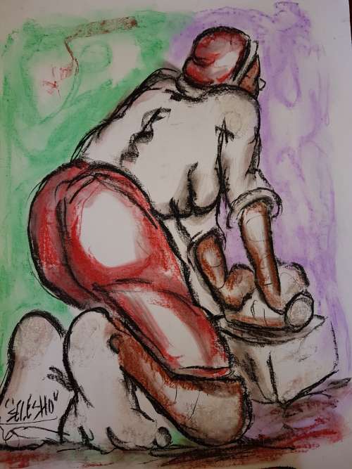 SELESHO-GRINDER REAR VIEW--X LARGE- 510MM X 640MM-VALUED AT R5000