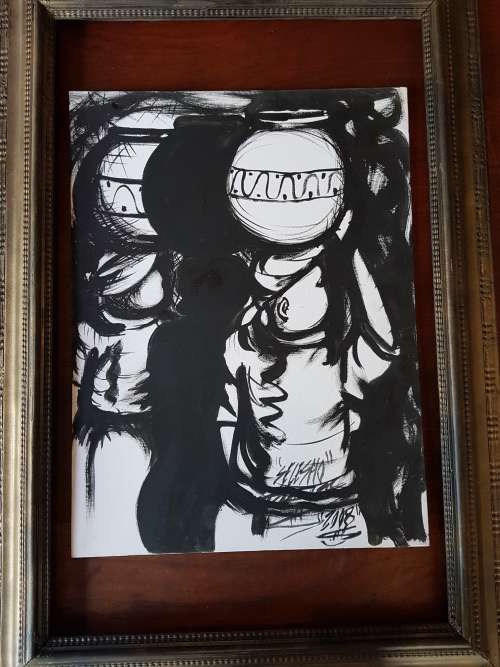 SELESHO  -"THE SILHOUETTE CARRIER" LARGE OIL PAINTING - 600mm(60cm) X 450mm(45cm)