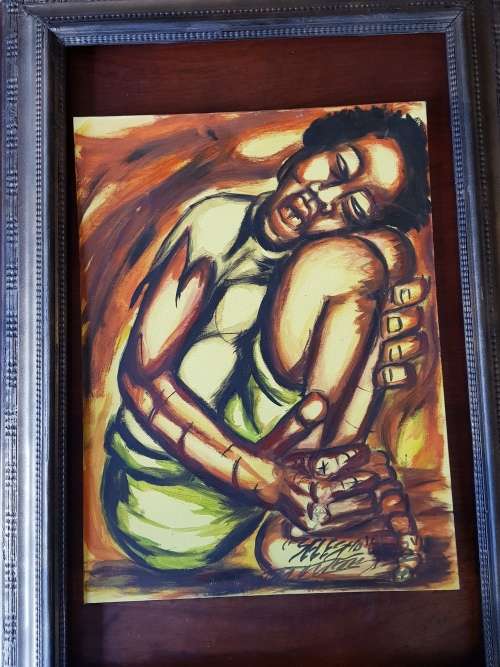 SELESHO  -"THE THOUGHT" LARGE OIL PAINTING - 600mm(60cm) X 450mm(45cm)