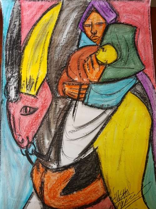SELESHO - HUGE MASTER PIECE-MOTHER AND CHILD(APPROX-(990MMX 700MM)