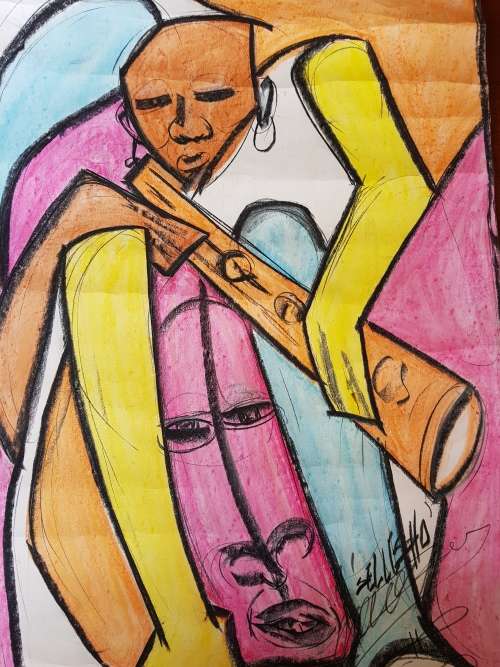 SELESHO - HUGE MASTER PIECE-THE ABSTRACT MUSICIAN(APPROX-(900MMX 640MM)