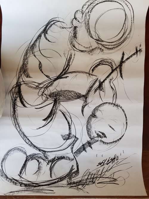 SELESHO - MUSICIANS-SUPER,SUPER,SUPER, LARGE ABSTRACT BLACK AND WHITE UNIQUE PIECE