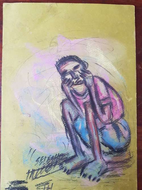 SELESHO -" THINK" FRAMED PROTOTYPE,ROUGH SKETCH,VERY VERY OLD PIECE,DRAWING BOARD-COLLECTORS PIECE