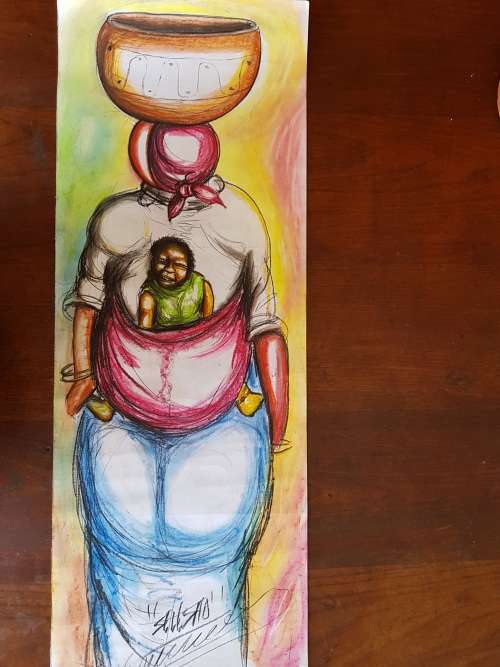 SELESHO - SUPER LARGE PANEL -THE JOURNEY OF MOTHER AND CHILD PART 3-LEFT FACING