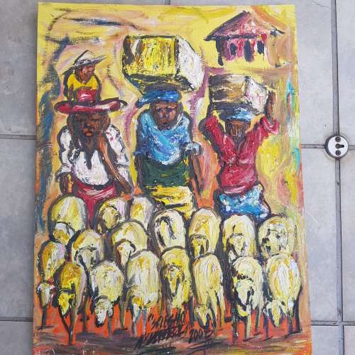 SELESHO  -" THE JOURNEY" LARGE OIL PAINTING - 600mm(60cm) X 450mm(45cm)