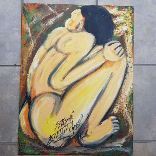 SELESHO  -" SILENT PONDER" LARGE OIL PAINTING - 600mm(60cm) X 450mm(45cm)XMAS BONANZA