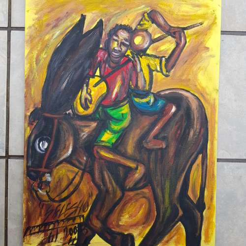 SELESHO(95% COLLECTION SOLD) " JOURNEY PART 3" LARGE OIL PAINTING - 600mm(60cm) X 450mm(45cm)YEAREND