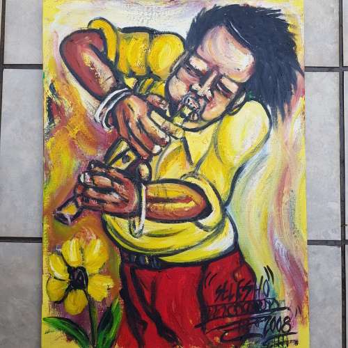 SELESHO(95% COLLECTION SOLD) " MUSIC PART 10" LARGE OIL PAINTING - 600mm(60cm) X 450mm(45cm)YEAREND