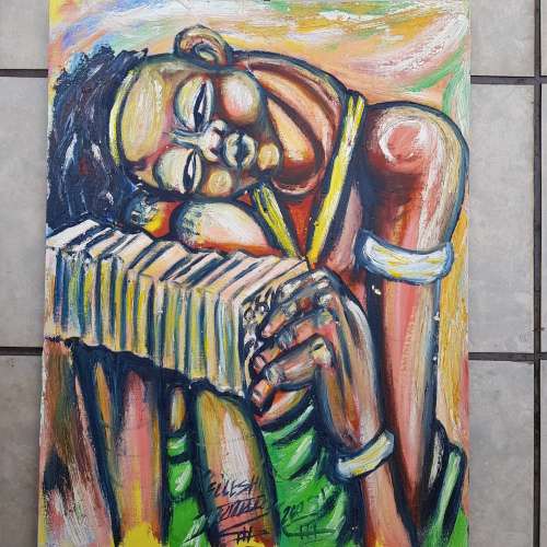 SELESHO(95% COLLECTION SOLD) " MUSIC MAIDEN" LARGE OIL PAINTING - 600mm(60cm) X 450mm(45cm)YEAREND