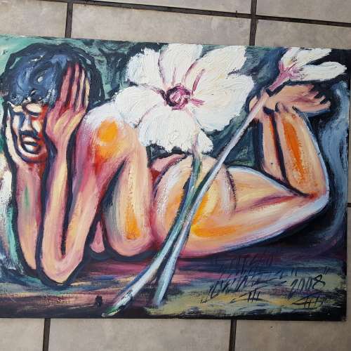 SELESHO(95% COLLECTION SOLD) " THE BLOSSOM" LARGE OIL PAINTING - 600mm(60cm) X 450mm(45cm)YEAREND