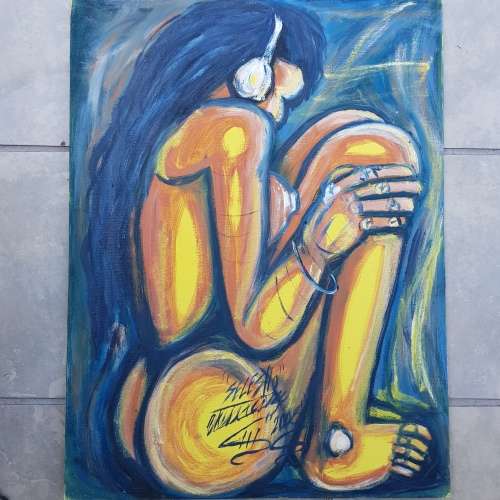 SELESHO  -" MUSIC SOUL PONDER" LARGE OIL PAINTING - 600mm(60cm) X 450mm(45cm)99% 2008 COLLECTIONSOLD