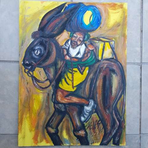 SELESHO  -" THE JOURNEY" LARGE OIL PAINTING - 600mm(60cm) X 450mm(45cm)99% 2008 COLLECTIONSOLD