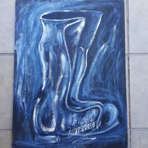SELESHO  -" THE BOOT/LABOUR " LARGE OIL PAINTING - 600mm(60cm) X 450mm(45cm)99% 2008 COLLECTIONSOLD