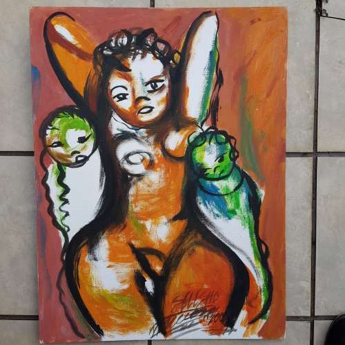SELESHO  -" MOTHER AND CHILDR" LARGE OIL PAINTING - 600mm(60cm) X 450mm(45cm)99% 2008 COLLECTIONSOLD