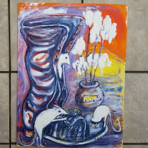 SELESHO  -" THE BOOT" LARGE OIL PAINTING - 600mm(60cm) X 450mm(45cm)99% 2008 COLLECTIONSOLD