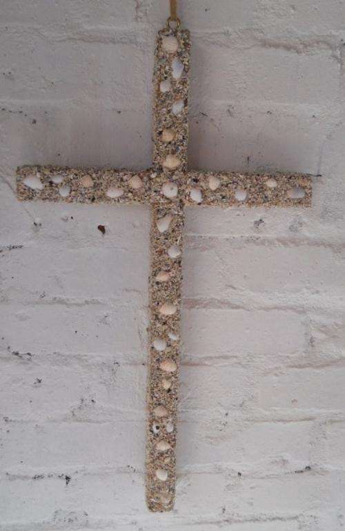 Large Wooden Cross with Shells