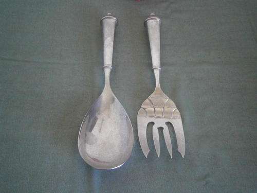 Silver coloured Fork & Spoon Salad Serving Set